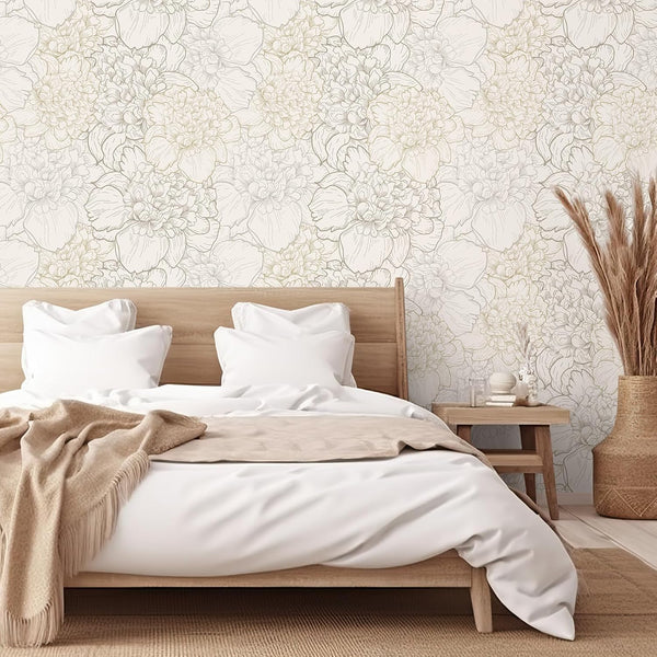 VEELIKE Boho Sketch Peony Peel and Stick Wallpaper