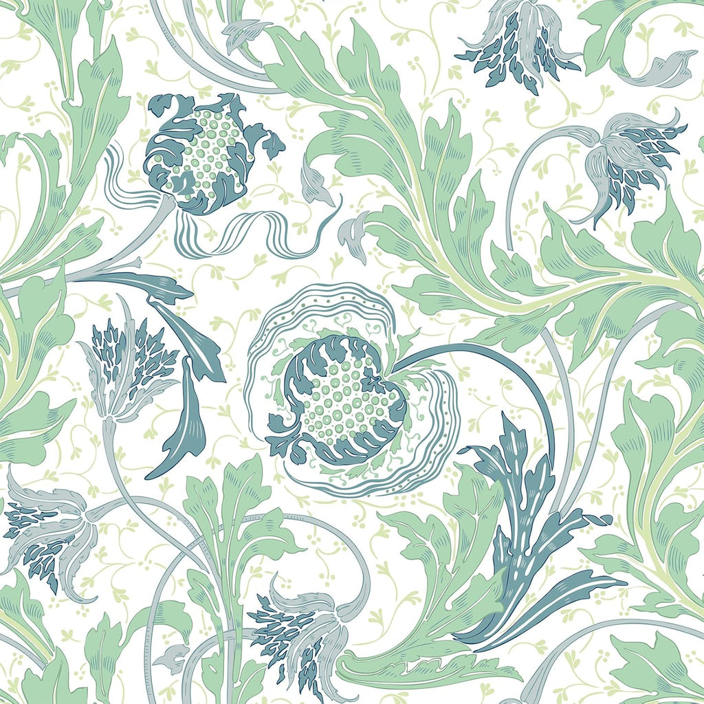 VEELIKE Sage Green & Blue Thistle Floral Wallpaper
