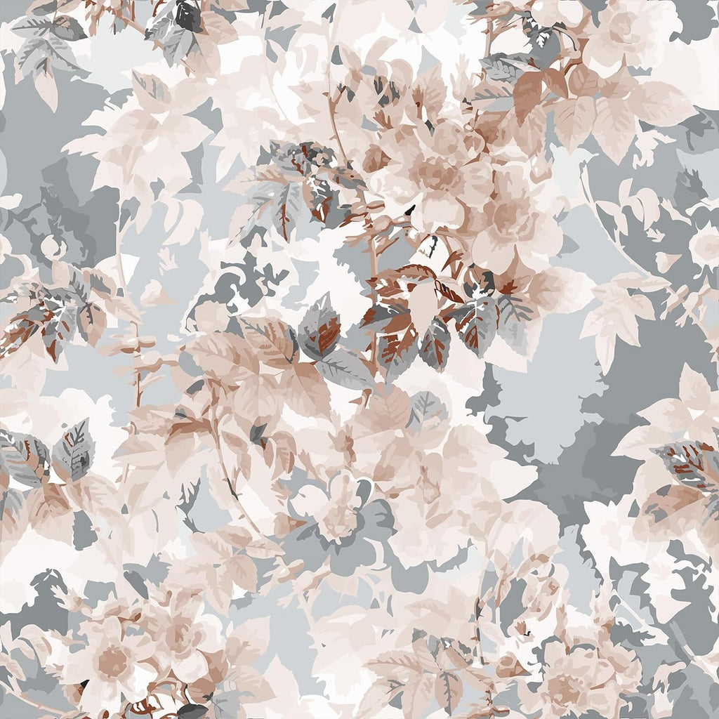 VEELIKE Soft Grey Pink Floral Wallpaper