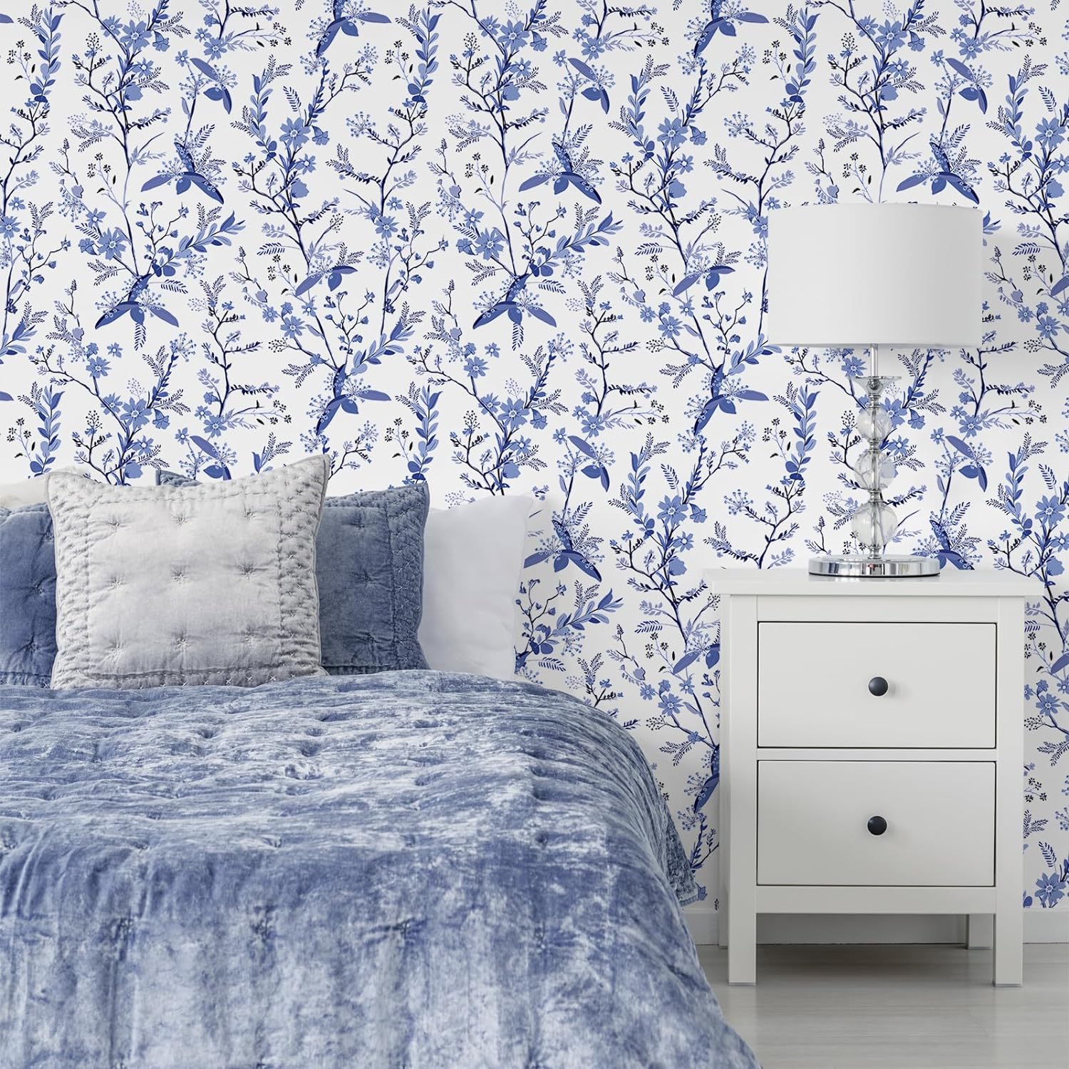 VEELIKE Blue Floral Peel and Stick Wallpaper – Veelike