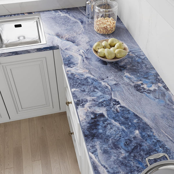VEELIKE Matte Blue Marble Contact Paper