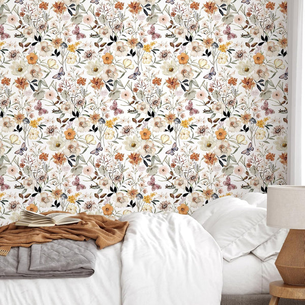 VEELIKE Vintage Meadow Flowers Peel and Stick Wallpaper
