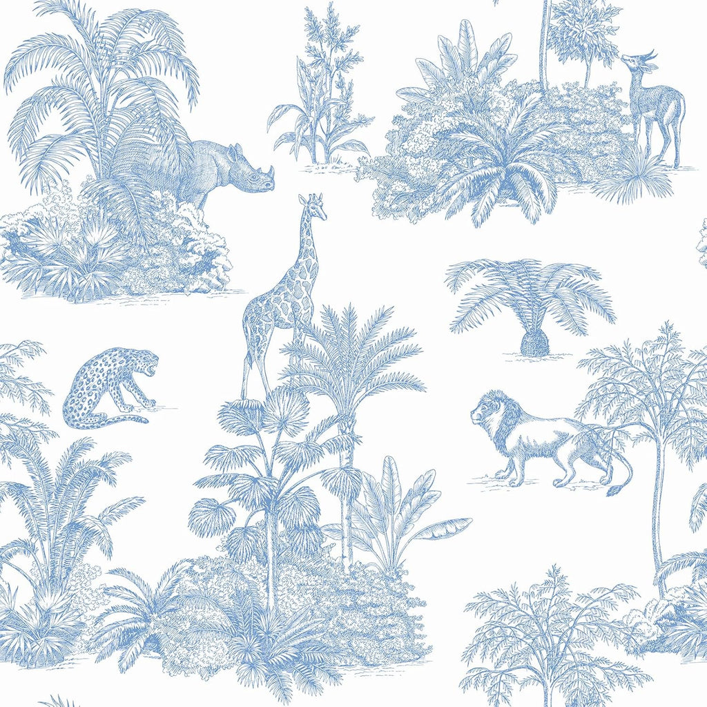 VEELIKE Vintage Jungle Animal Blue Toile Wallpaper