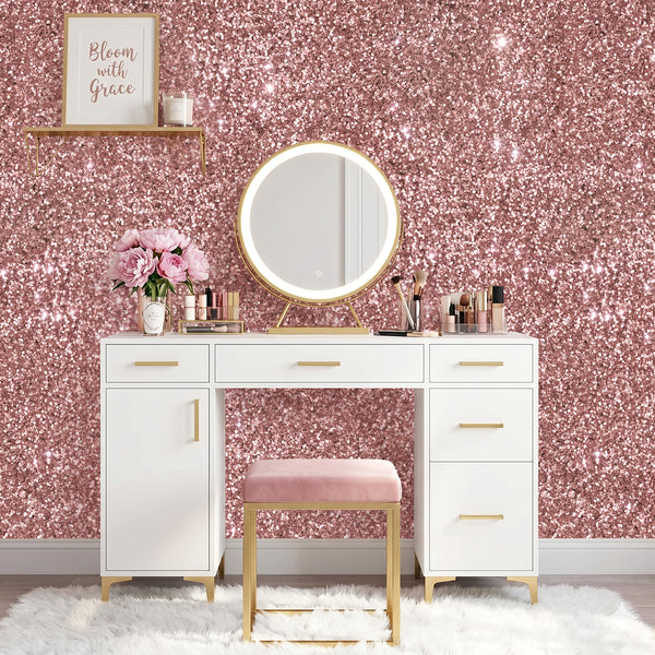 VEELIKE Thick Pink Chunky Glitter Wallpaper