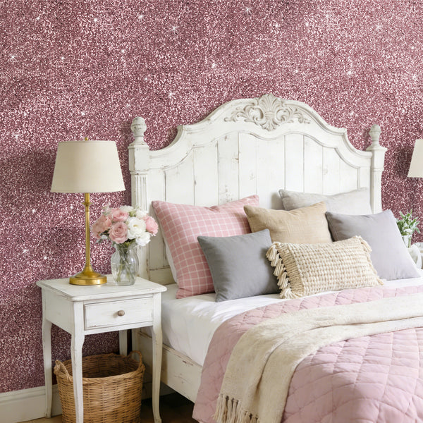 VEELIKE Mauve Pink Chunky Glitter Wallpaper