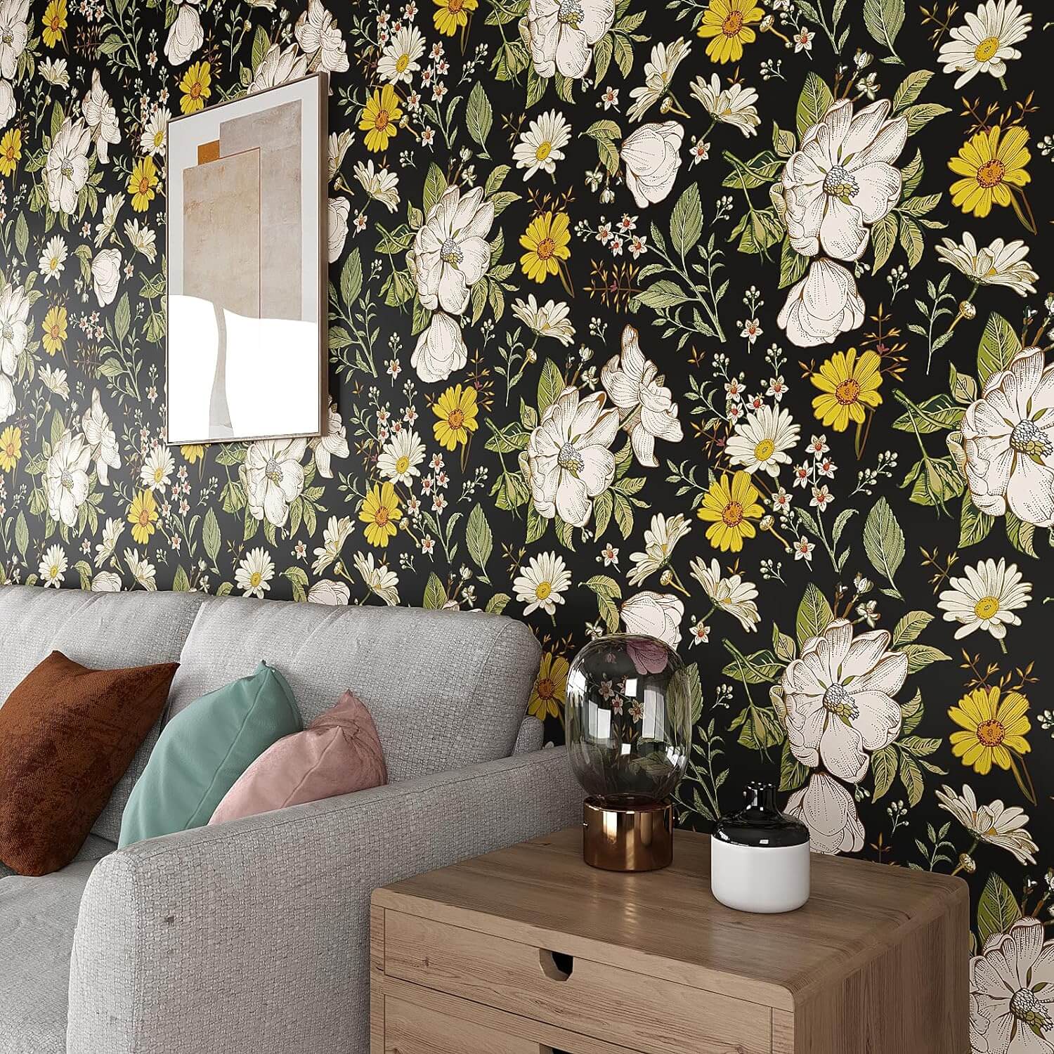 VEELIKE Black Peony Daisy Floral Wallpaper – Veelike