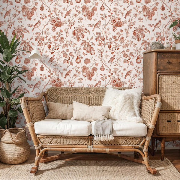 VEELIKE Retro Fruit and Bird Peel and Stick Wallpaper