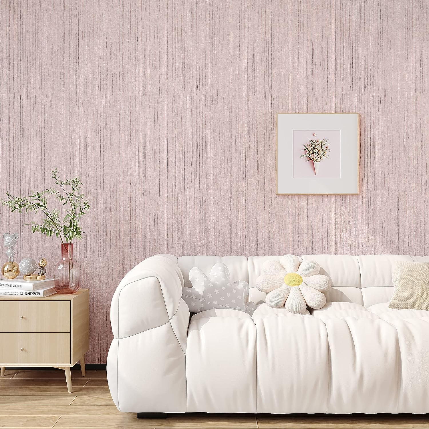 VEELIKE Soft Pink Grasscloth Wallpaper Veelike