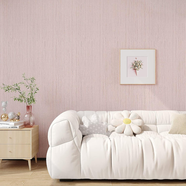 VEELIKE Soft Pink Grasscloth Wallpaper