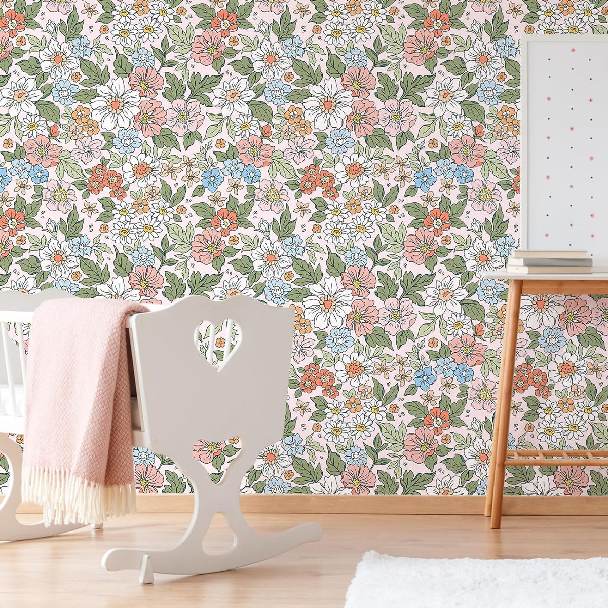 VEELIKE Meadowfield Poppy Floral Peel and Stick Wallpaper – Veelike