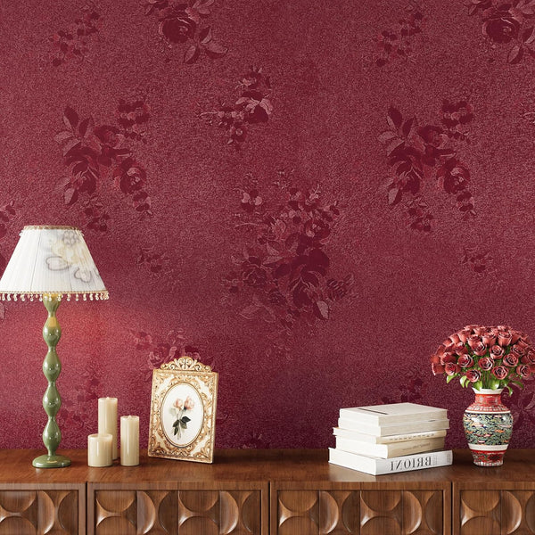 VEELIKE Textured Dark Red Wallpaper