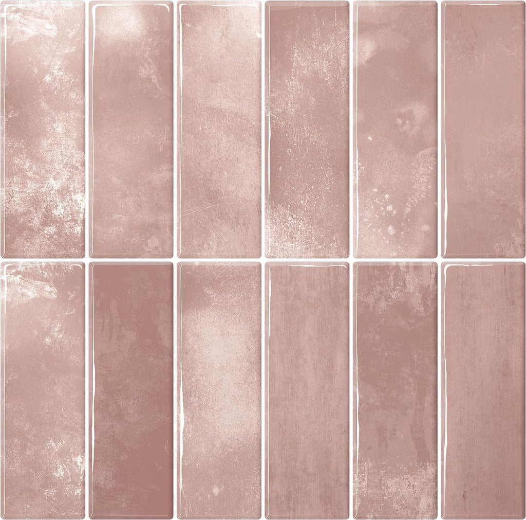 VEELIKE Pink Straight Linear Peel and Stick Backsplash Tile