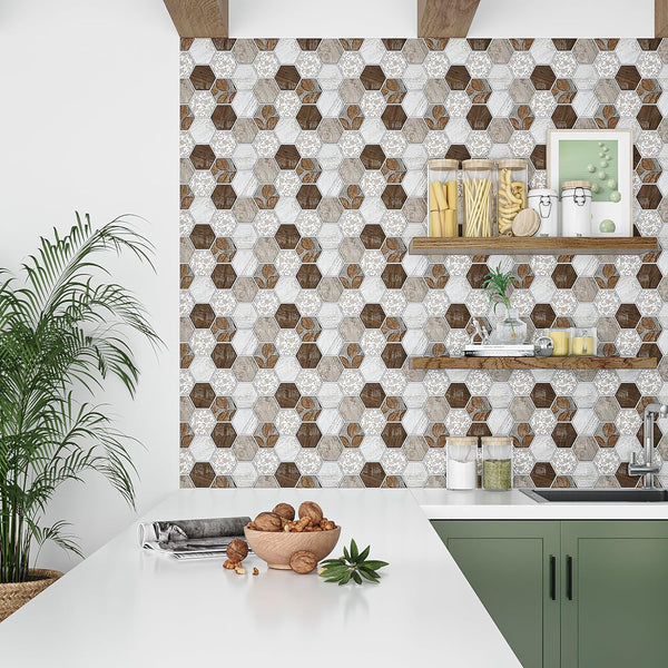 VEELIKE Hexagon Boho Peel and Stick Backsplash Tile