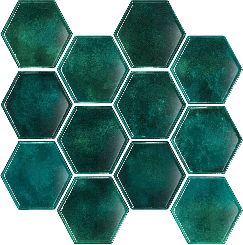 VEELIKE Green Hexagon Peel and Stick Backsplash Tile