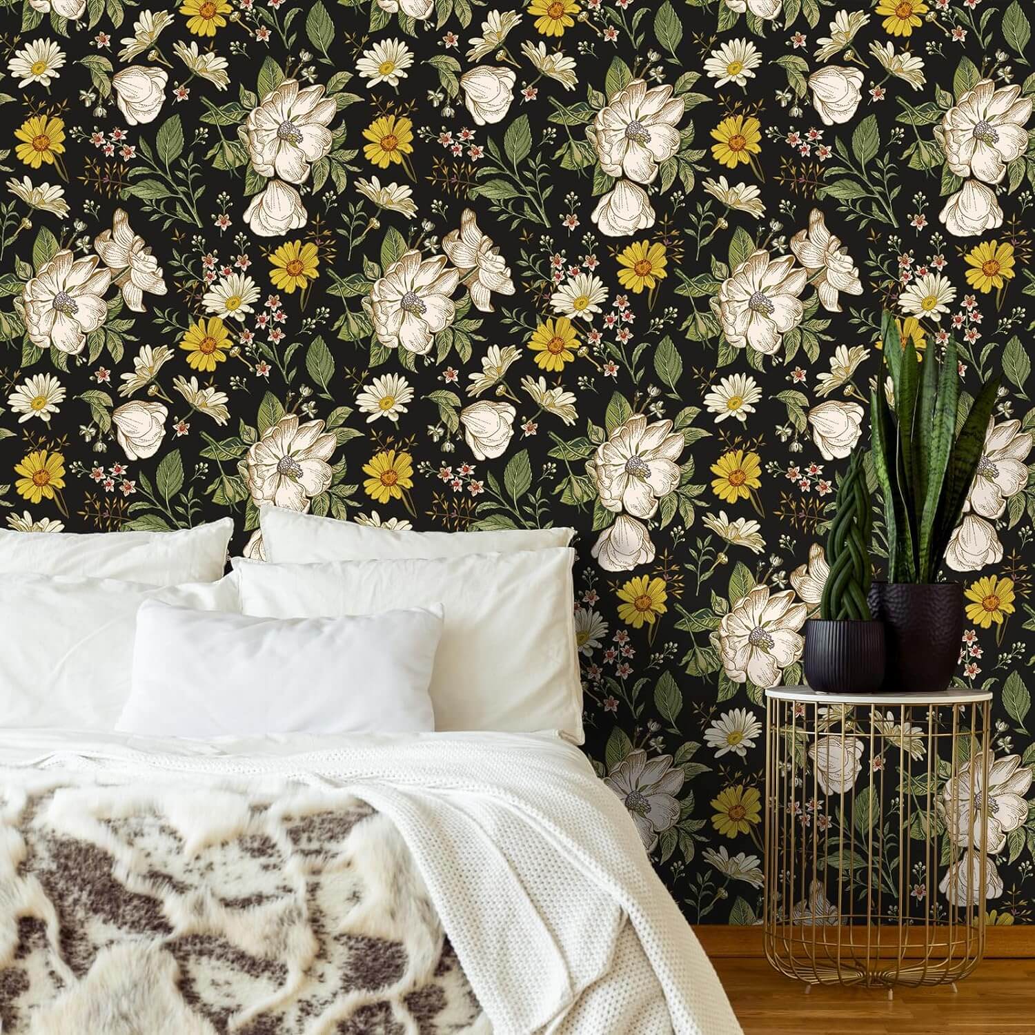 VEELIKE Black Peony Daisy Floral Wallpaper – Veelike