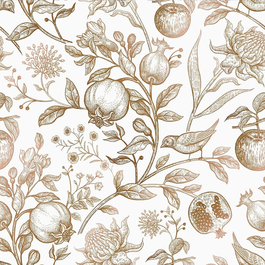 VEELIKE Exotic Gold Fruits Floral Wallpaper