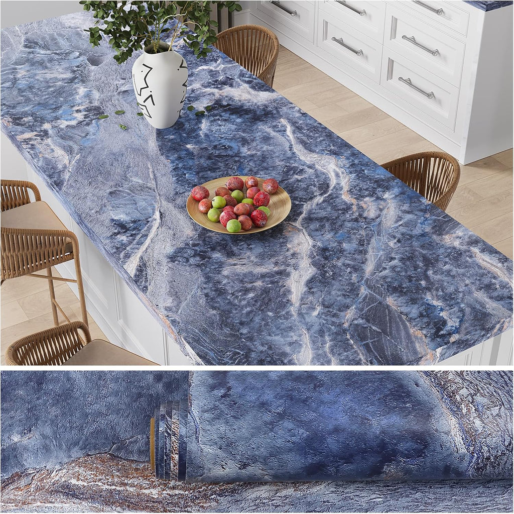 VEELIKE Matte Blue Marble Contact Paper