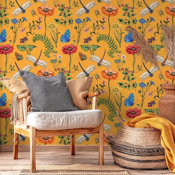 VEELIKE Vintage Dragonflies Butterflies Wallpaper