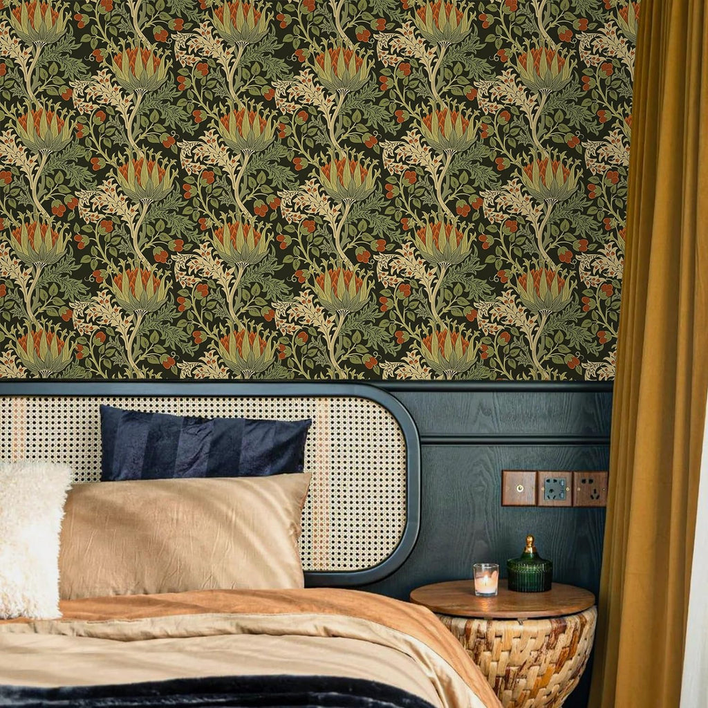 VEELIKE Black Leafy Floral Peel and Stick Wallpaper – Veelike