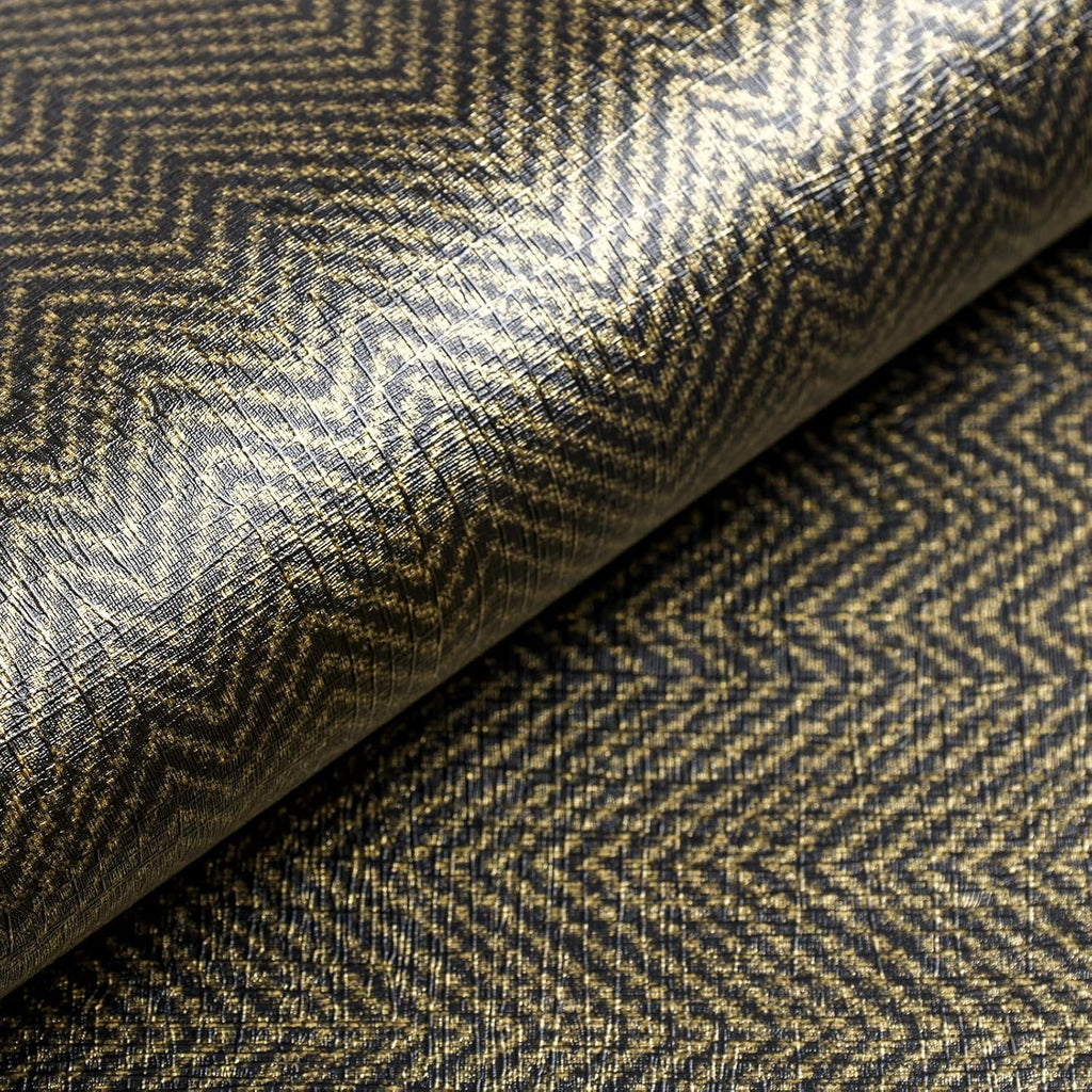 VEELIKE Black Gold Grasscloth Wallpaper