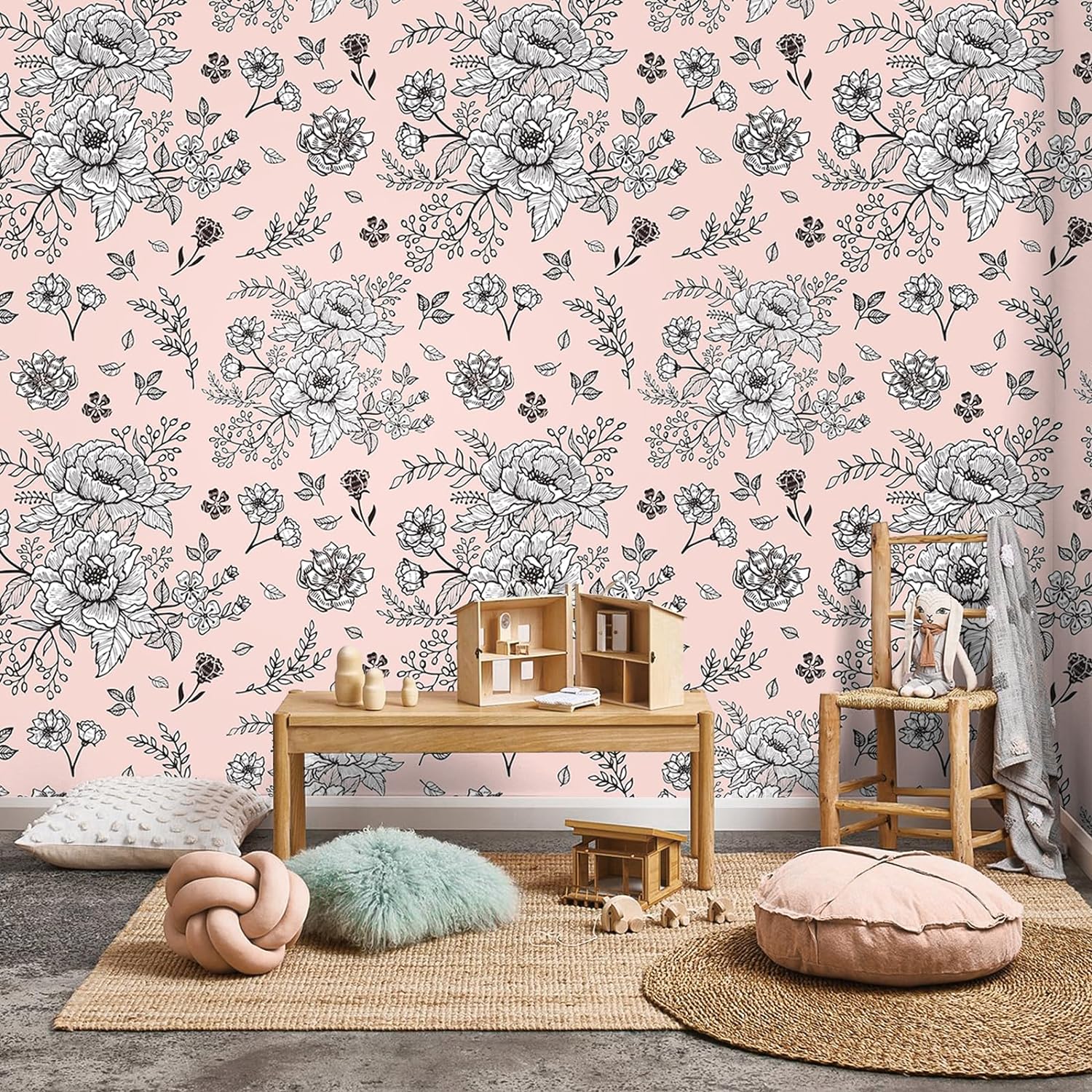 VEELIKE Stencil Pink Floral Wallpaper – Veelike