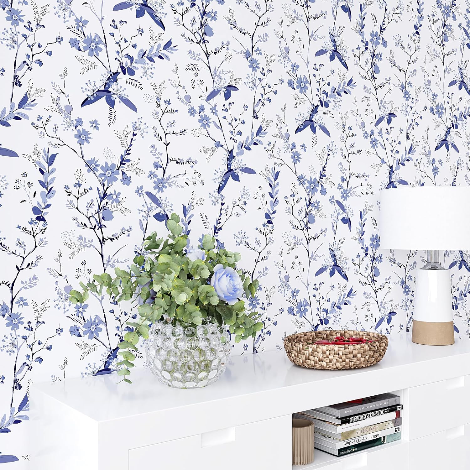 VEELIKE Blue Floral Peel and Stick Wallpaper – Veelike