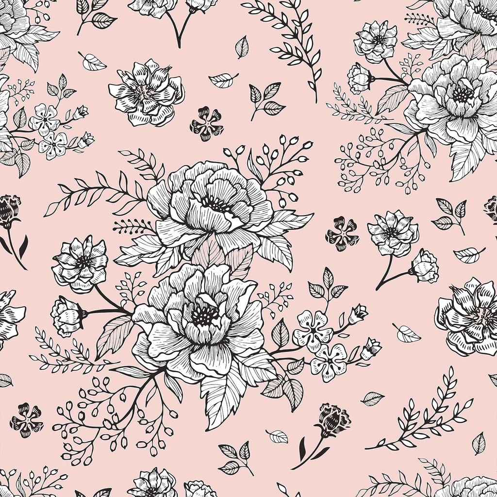 VEELIKE Stencil Pink Floral Wallpaper