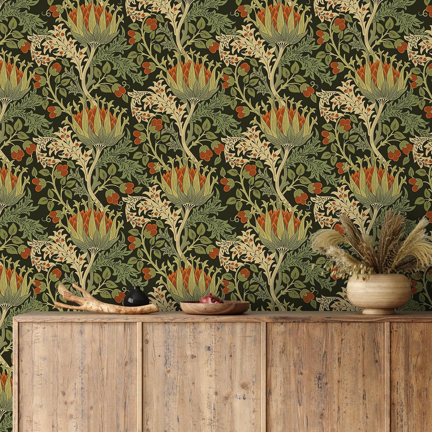VEELIKE Black Leafy Floral Peel and Stick Wallpaper – Veelike