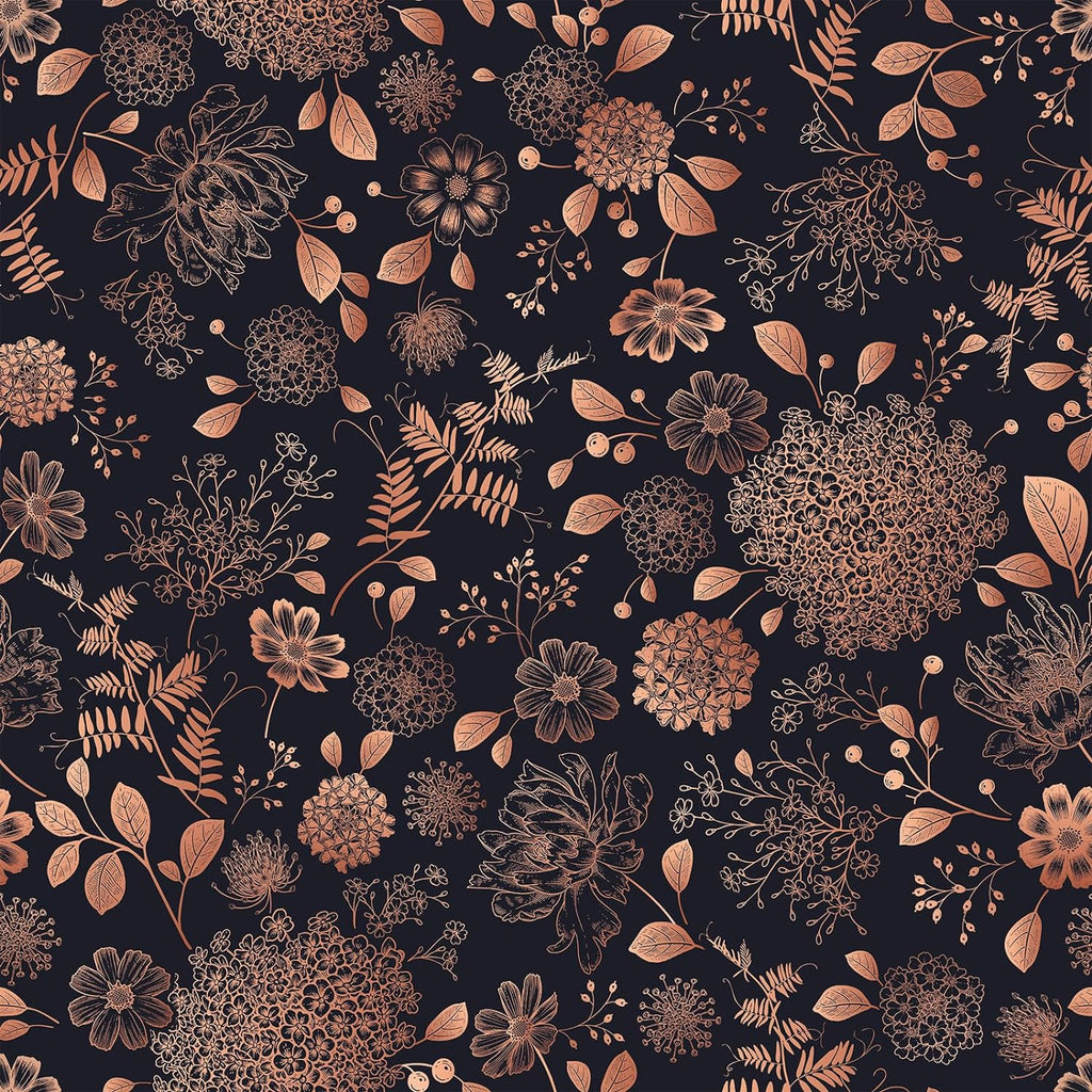 VEELIKE Black Orange Herbs Floral Wallpaper