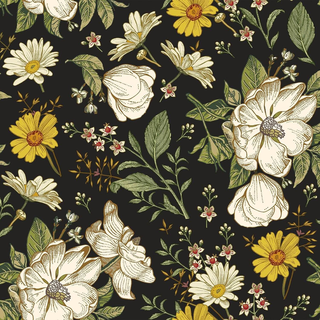 VEELIKE Black Peony Daisy Floral Wallpaper