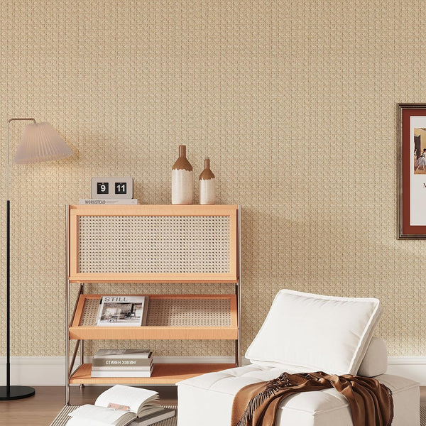 VEELIKE Taupe Brown Rattan Peel and Stick Wallpaper