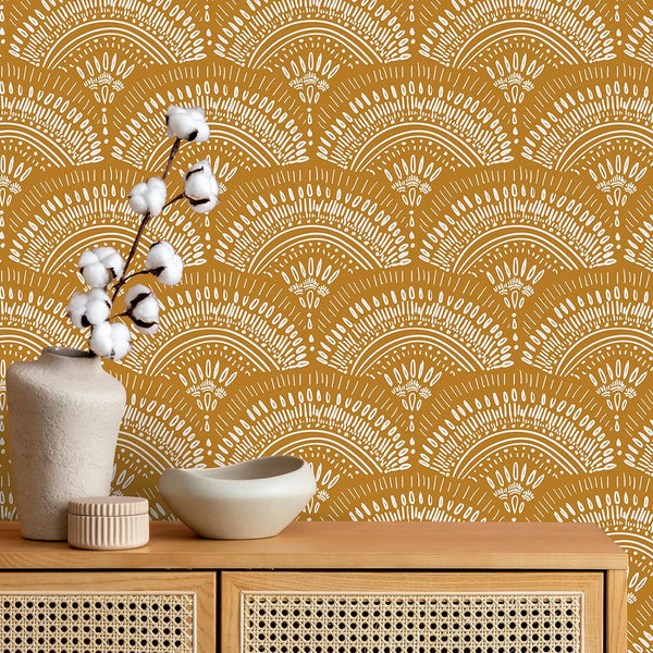 VEELIKE Mustard Yellow Geometric Wallpaper