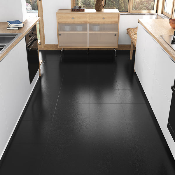 VEELIKE Matte Black Peel and Stick Floor Tile 12''×12''