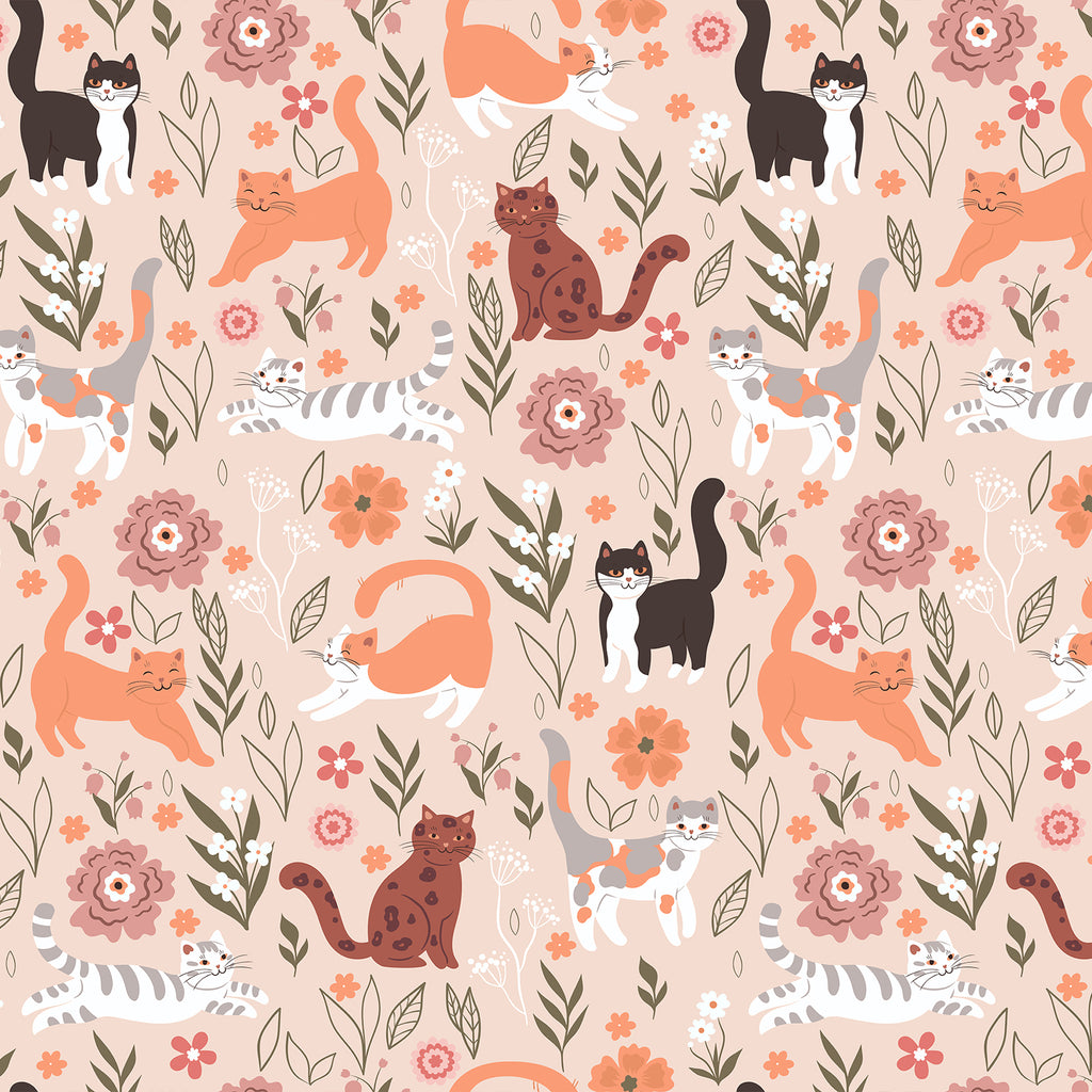 VEELIKE Pink Chasing Cat Peel and Stick Wallpaper