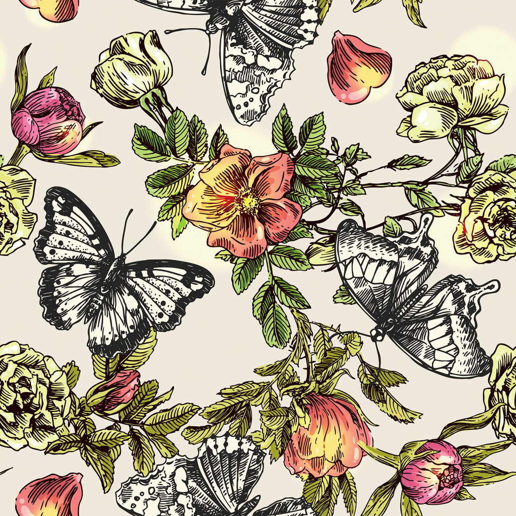VEELIKE Butterflies Floral Wallpaper