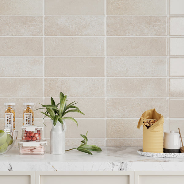 VEELIKE Beige Straight Linear Backsplash Tiles