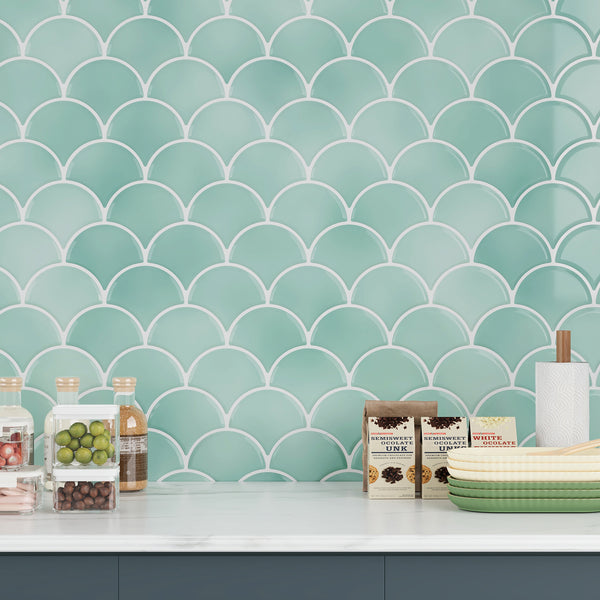 VEELIKE Green Mermaid Scale Backsplash Tile