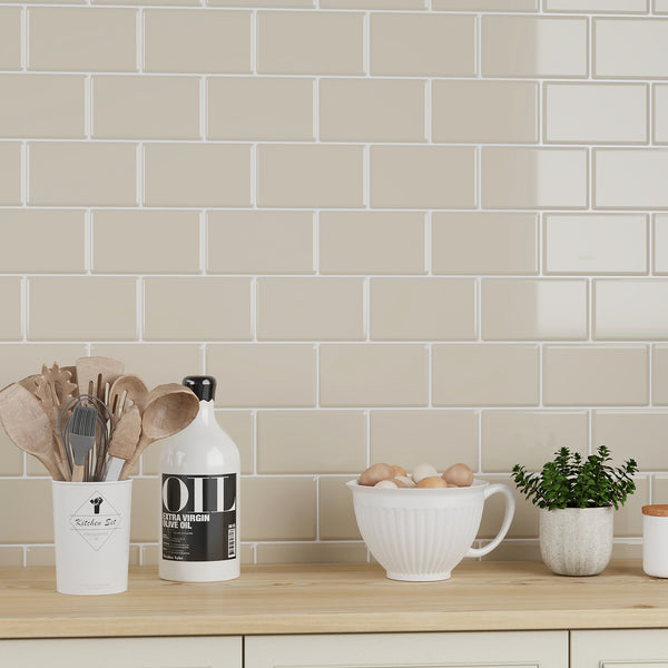VEELIKE Pastel Beige Subway Backsplash Tiles