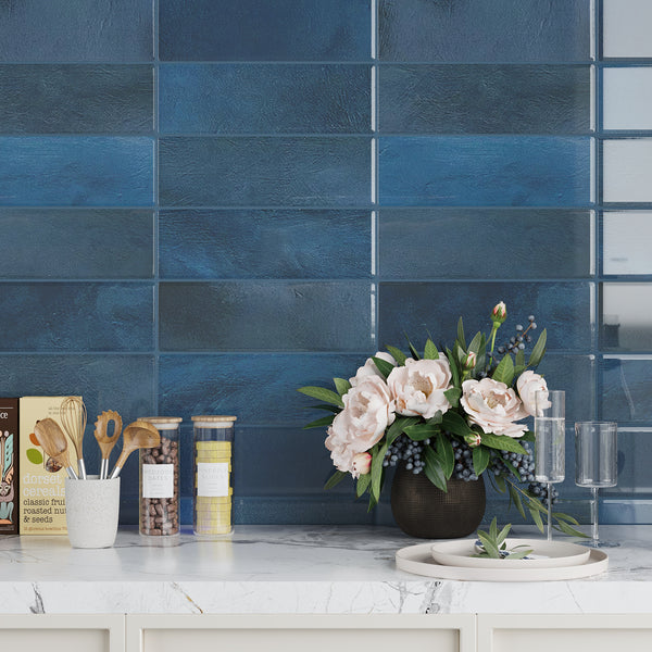 VEELIKE Cobalt Blue Straight Linear Backsplash Tiles