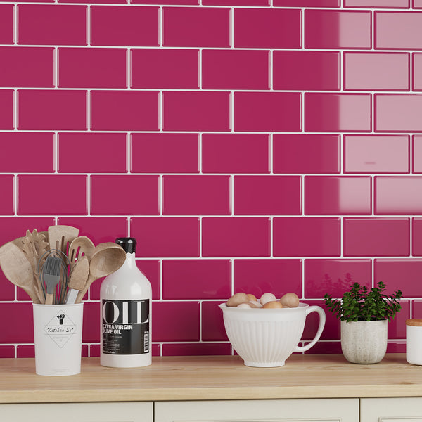 VEELIKE Berry Pink Subway Backsplash Tiles