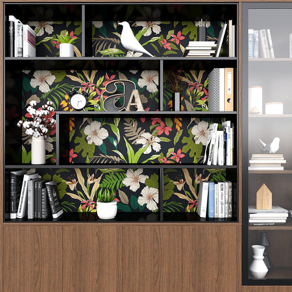 VEELIKE Tropical Dark Leaf Floral Black Wallpaper