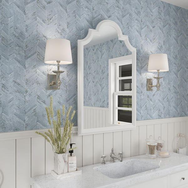 VEELIKE Boho Blue Herringbone Grasscloth Wallpaper