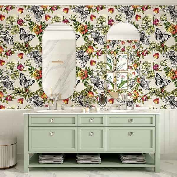 VEELIKE Butterflies Floral Wallpaper