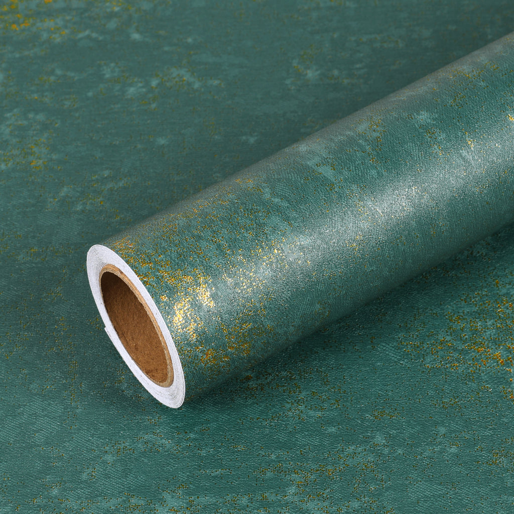 VEELIKE Distressed Teal Gold Metallic Wallpaper