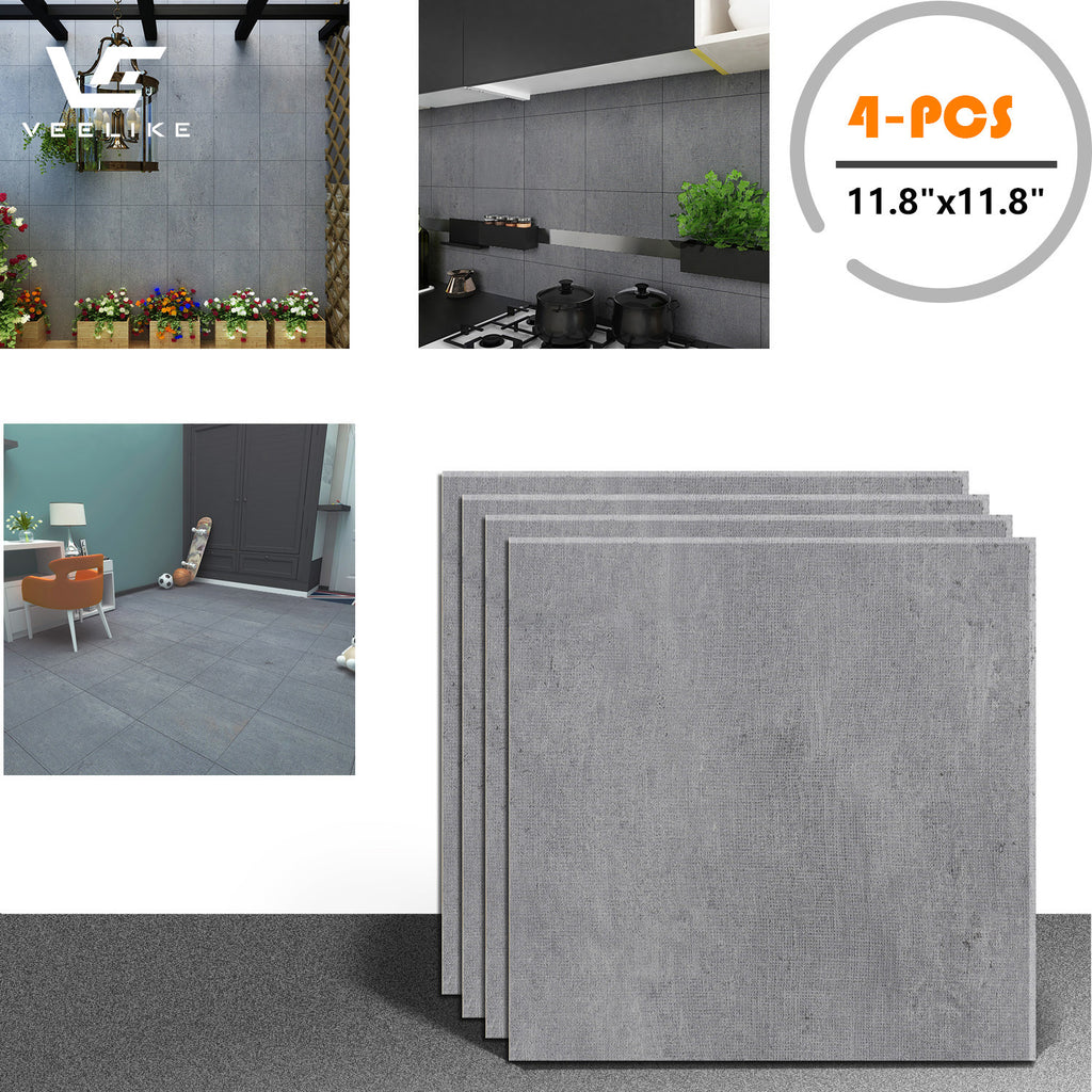 VEELIKE Light Grey Marble Vinyl Floor Tile Sticker 11.8''×11.8''