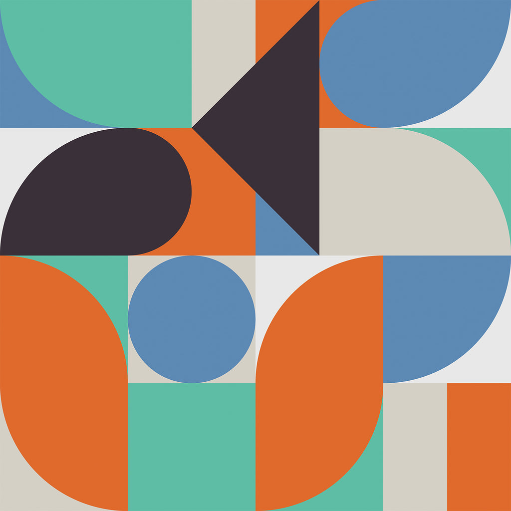 VEELIKE Aqua/Blue/Orange Abstract Geometric