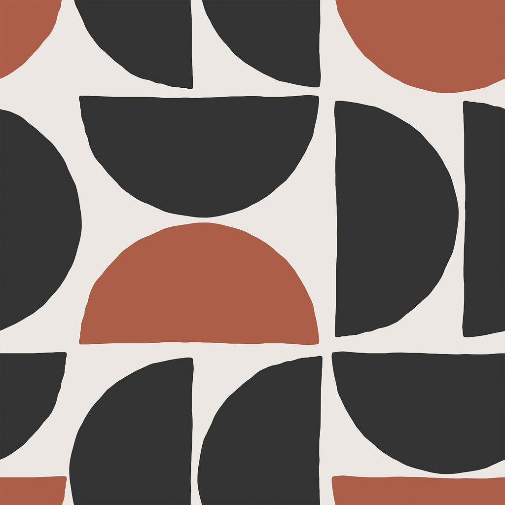 VEELIKE Boho Terracotta & Charcoal Semicircle Geometric Wallpaper