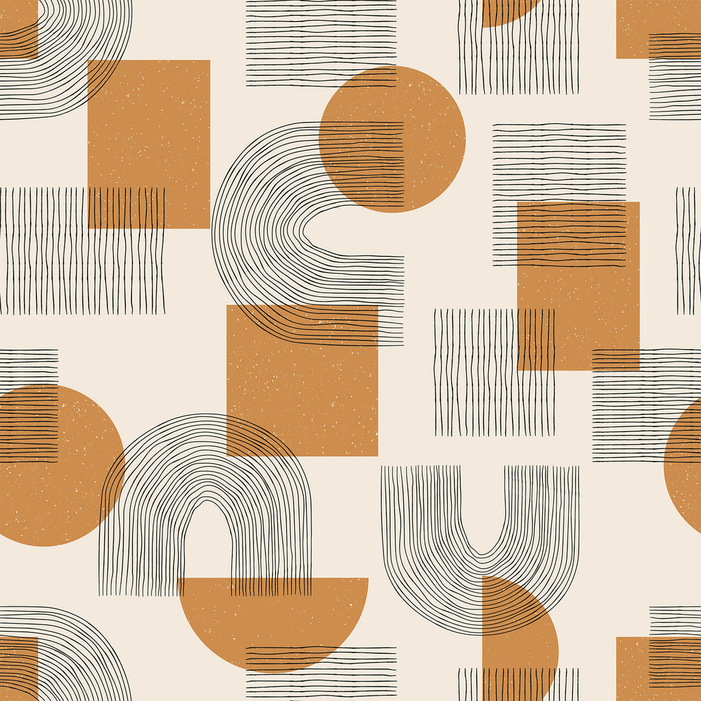 VEELIKE Black and Orange Mid Century Geometric Wallpaper