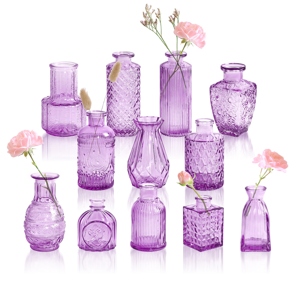 GarDream Violet Purple Small Glass Bud Vases