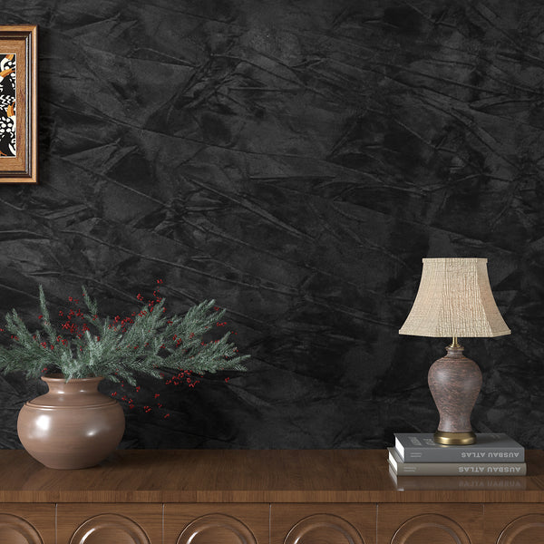 VEELIKE Black Crushed Velvet Flocking Fabric